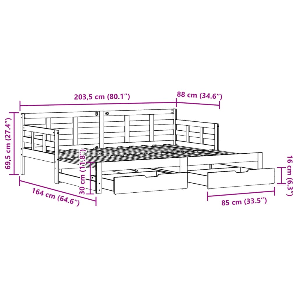 vidaXL Tagesbett Ausziehbar mit Schubladen 80x200 cm Massivholz Kiefer