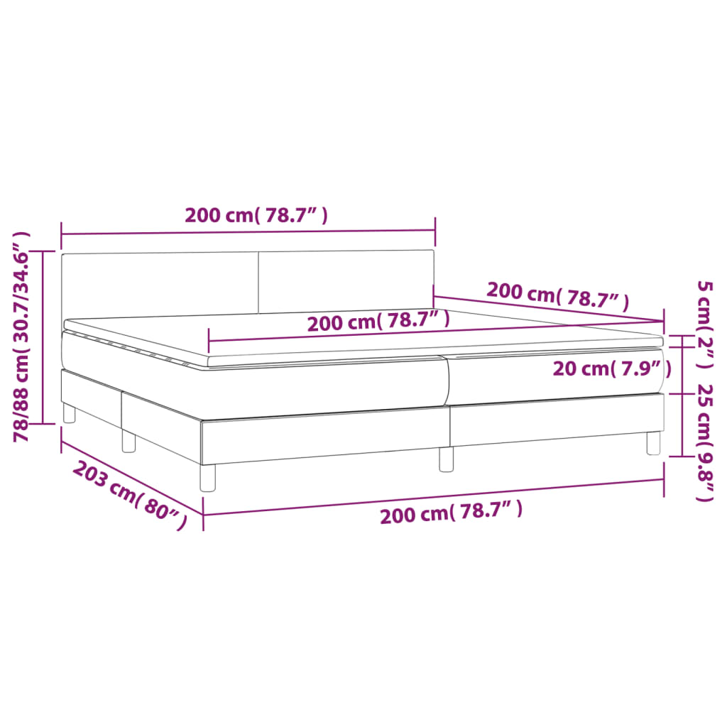 vidaXL Boxspringbett mit Matratze & LED Dunkelgrau 200x200 cm Samt