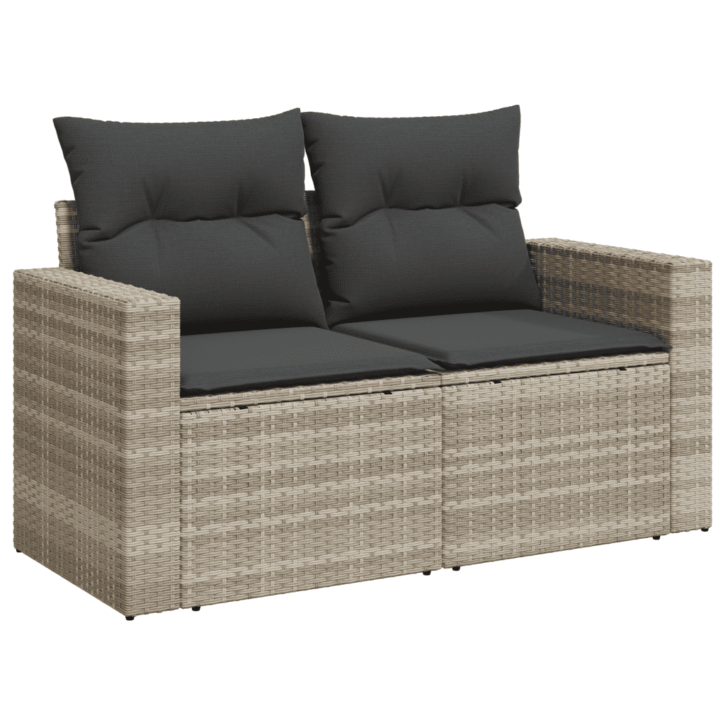 vidaXL 7-tlg. Garten-Sofagarnitur mit Kissen Hellgrau Poly Rattan