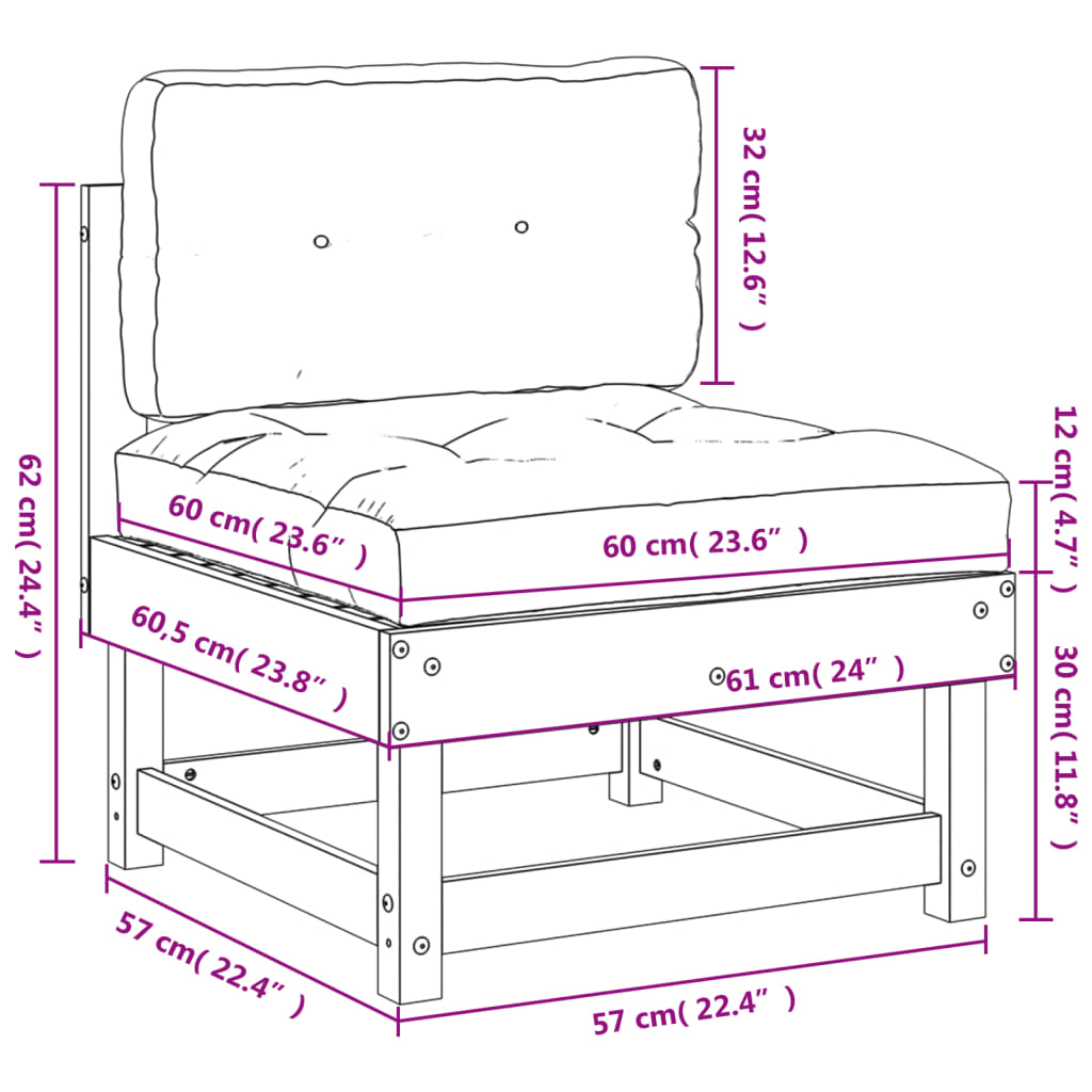 vidaXL Mittelsofa mit Kissen Honigbraun Massivholz Kiefer