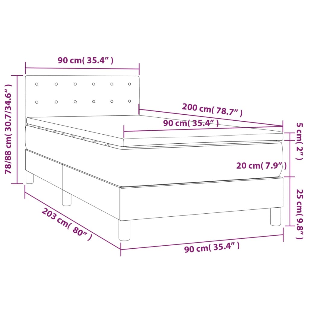 vidaXL Boxspringbett mit Matratze & LED Dunkelbraun 90x200 cm Stoff