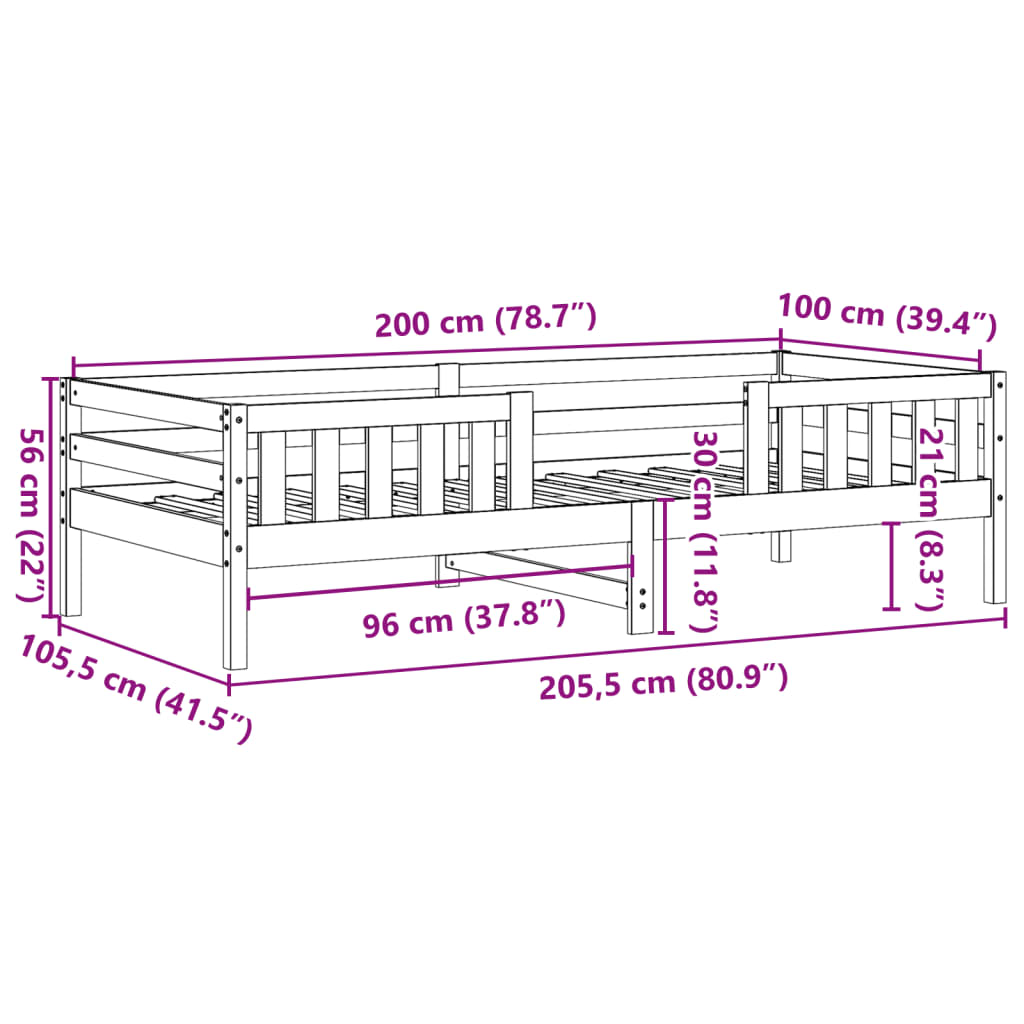 vidaXL Massivholzbett ohne Matratze 100x200 cm Kiefernholz