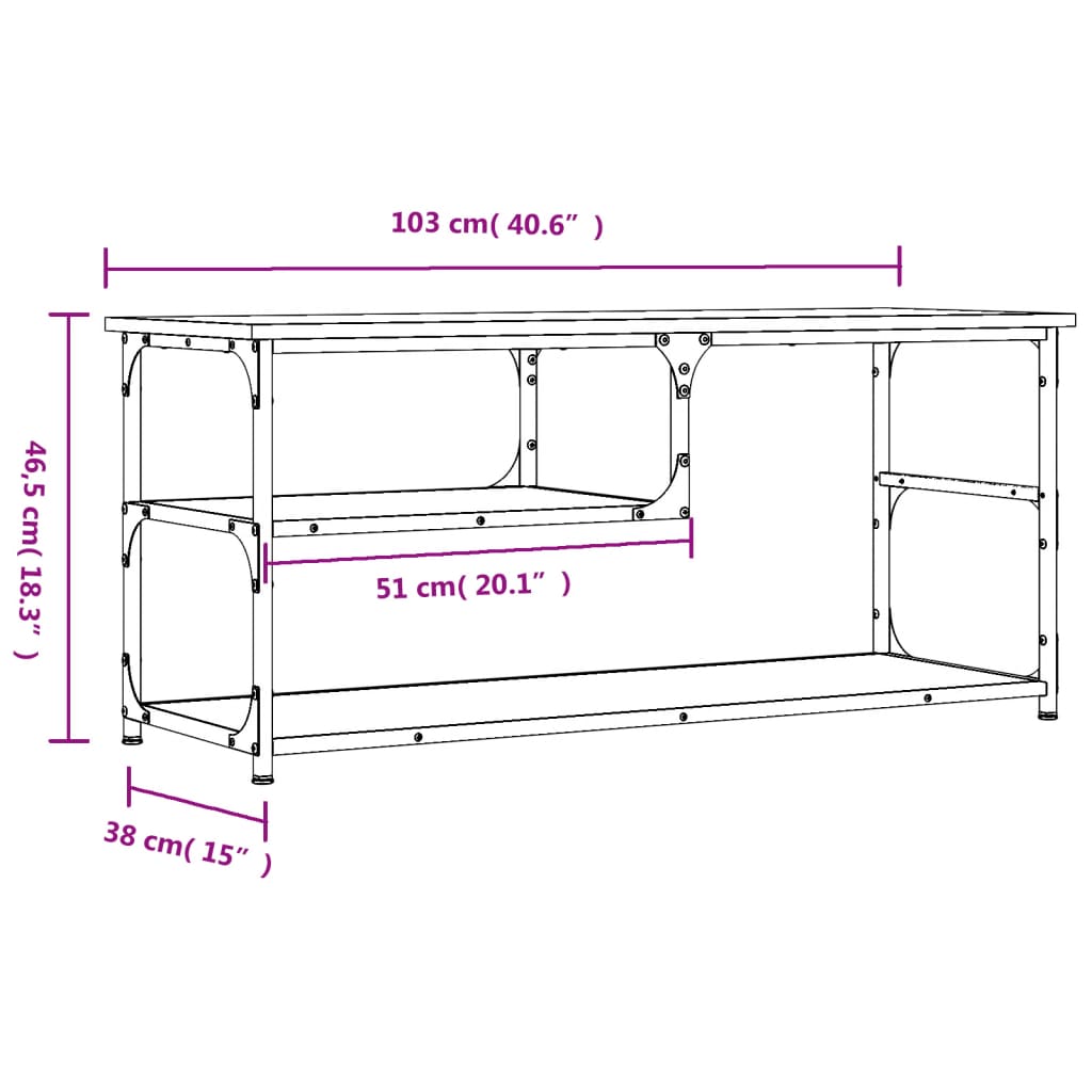 vidaXL TV-Schrank Räuchereiche 103x38x46,5 cm Holzwerkstoff und Stahl