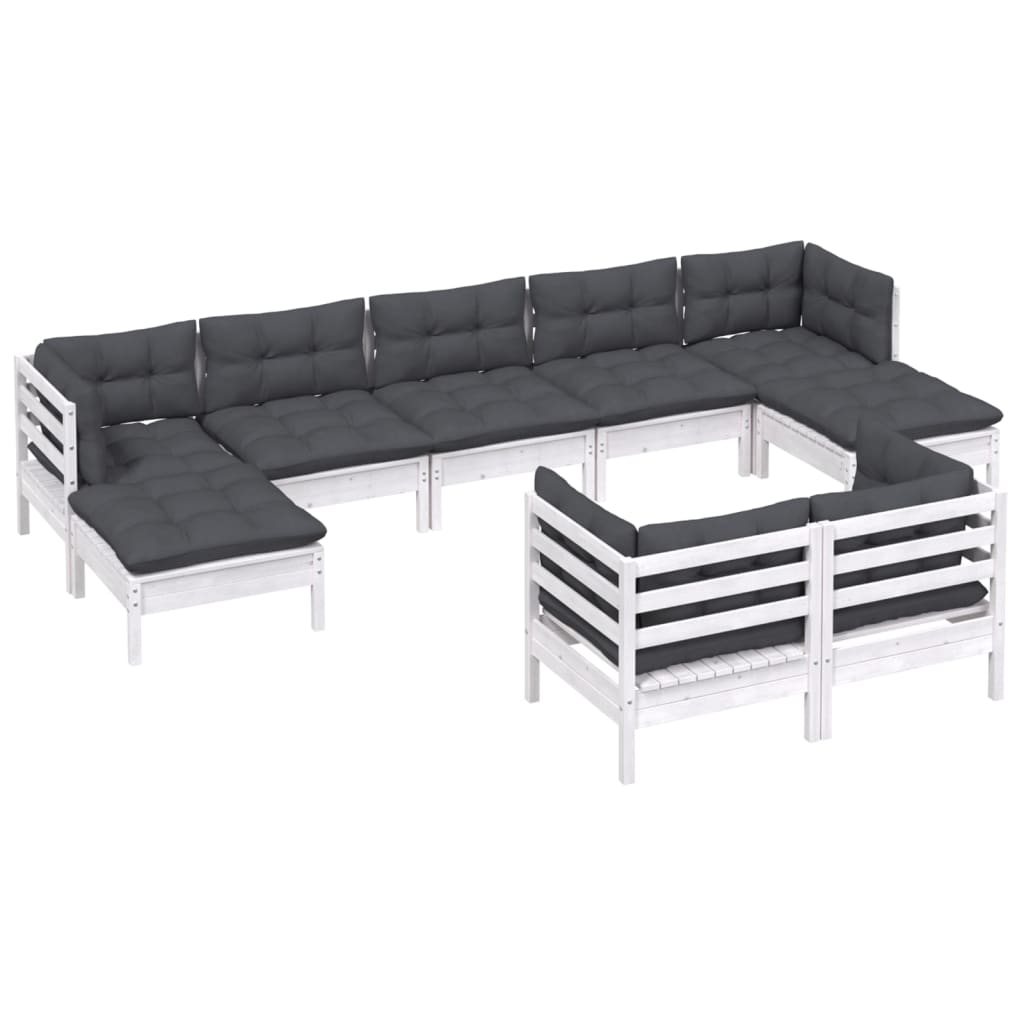 vidaXL 9-tlg. Garten-Lounge-Set mit Kissen Weiß Kiefer Massivholz