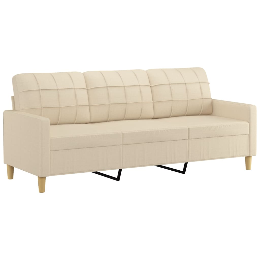 vidaXL 3-Sitzer-Sofa mit Hocker Creme 180 cm Stoff