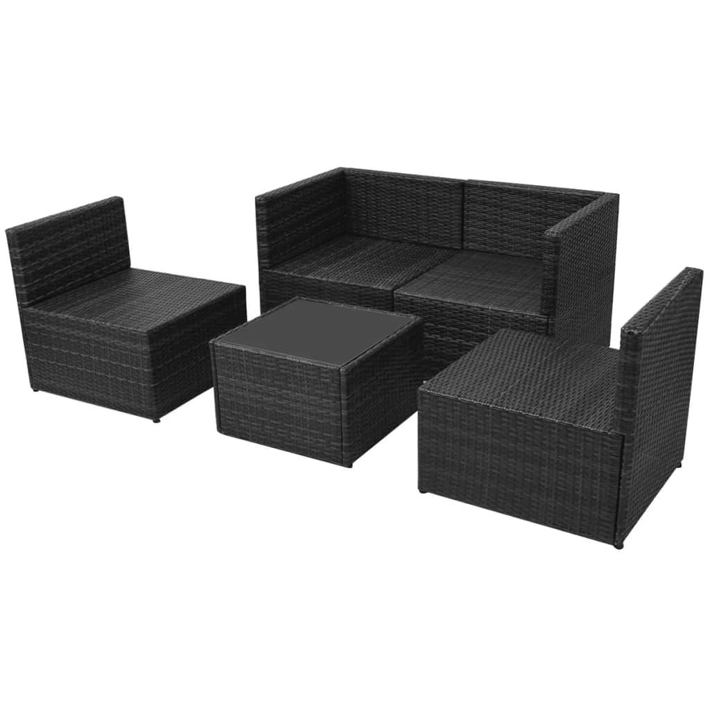 vidaXL 5-tlg. Garten-Lounge-Set mit Auflagen Poly Rattan Schwarz