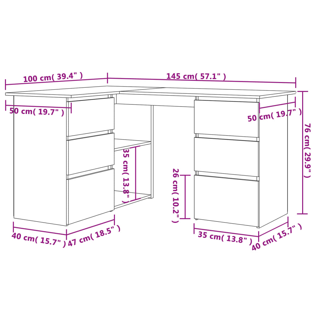 vidaXL Eckschreibtisch Grau Sonoma 145x100x76 cm Holzwerkstoff