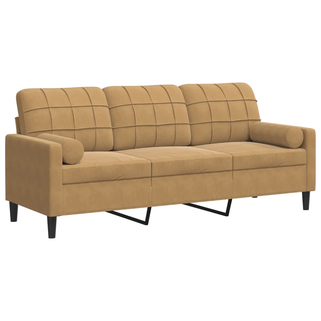 vidaXL 3-Sitzer-Sofa mit Zierkissen Braun 180 cm Samt