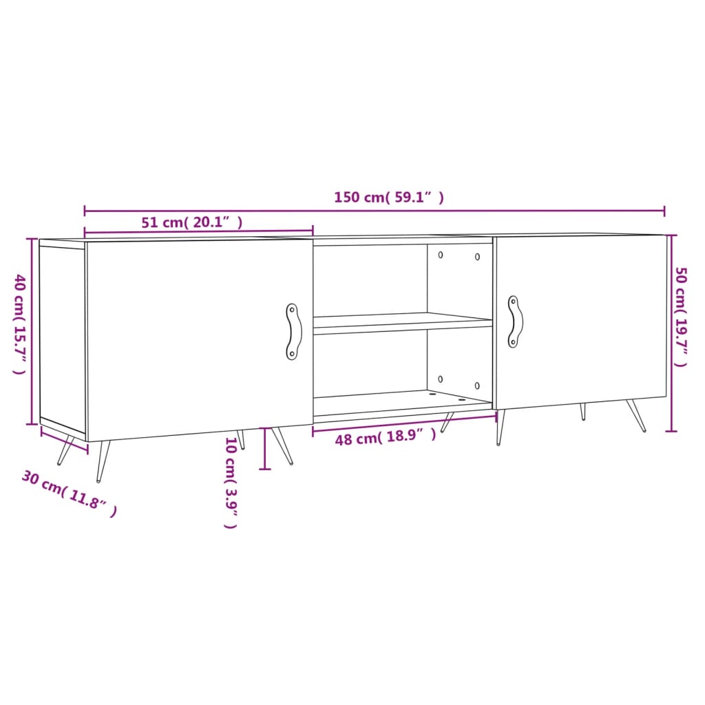 vidaXL TV-Schrank Hochglanz-Weiß 150x30x50 cm Holzwerkstoff