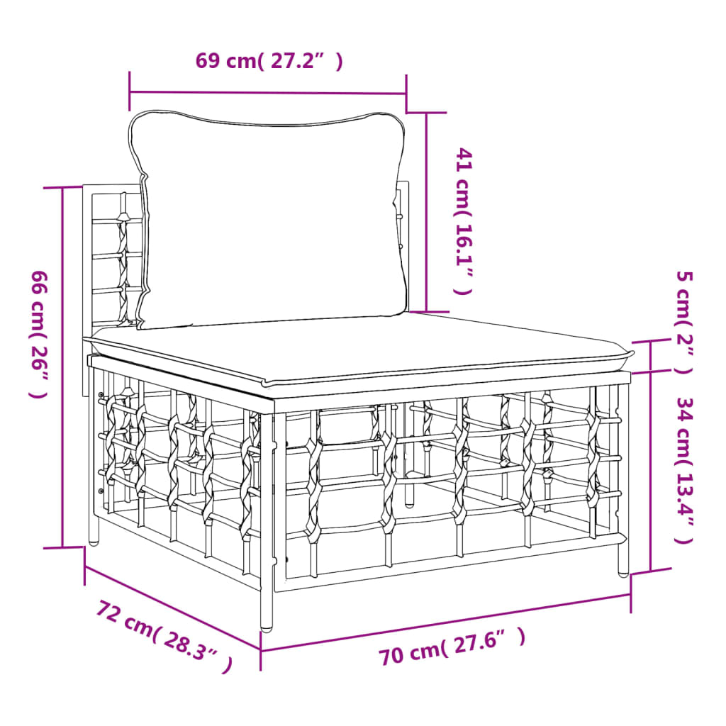 vidaXL Garten-Mittelsofa mit Beige Kissen Poly Rattan