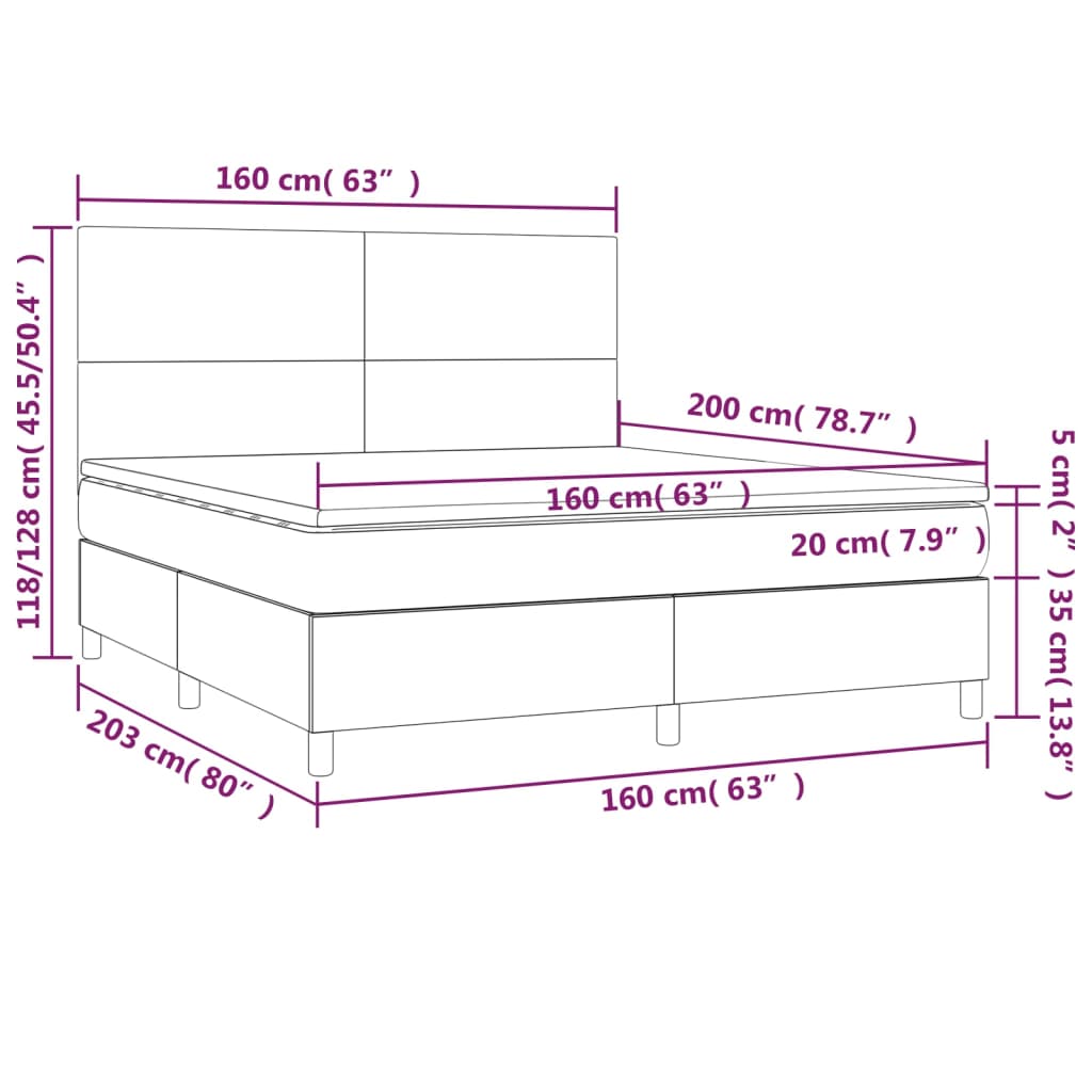 vidaXL Boxspringbett mit Matratze & LED Weiß 160x200 cm Kunstleder