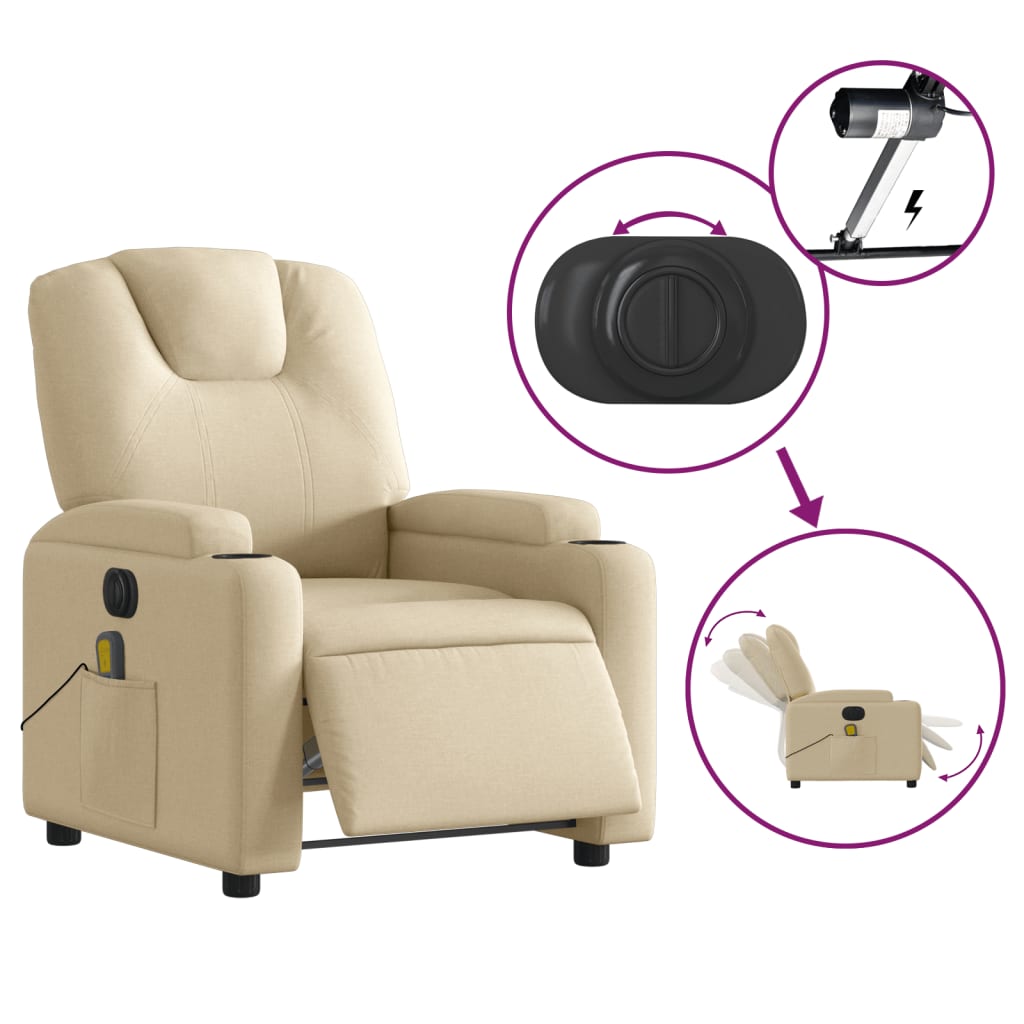 vidaXL Massagesessel Elektrisch Creme Stoff