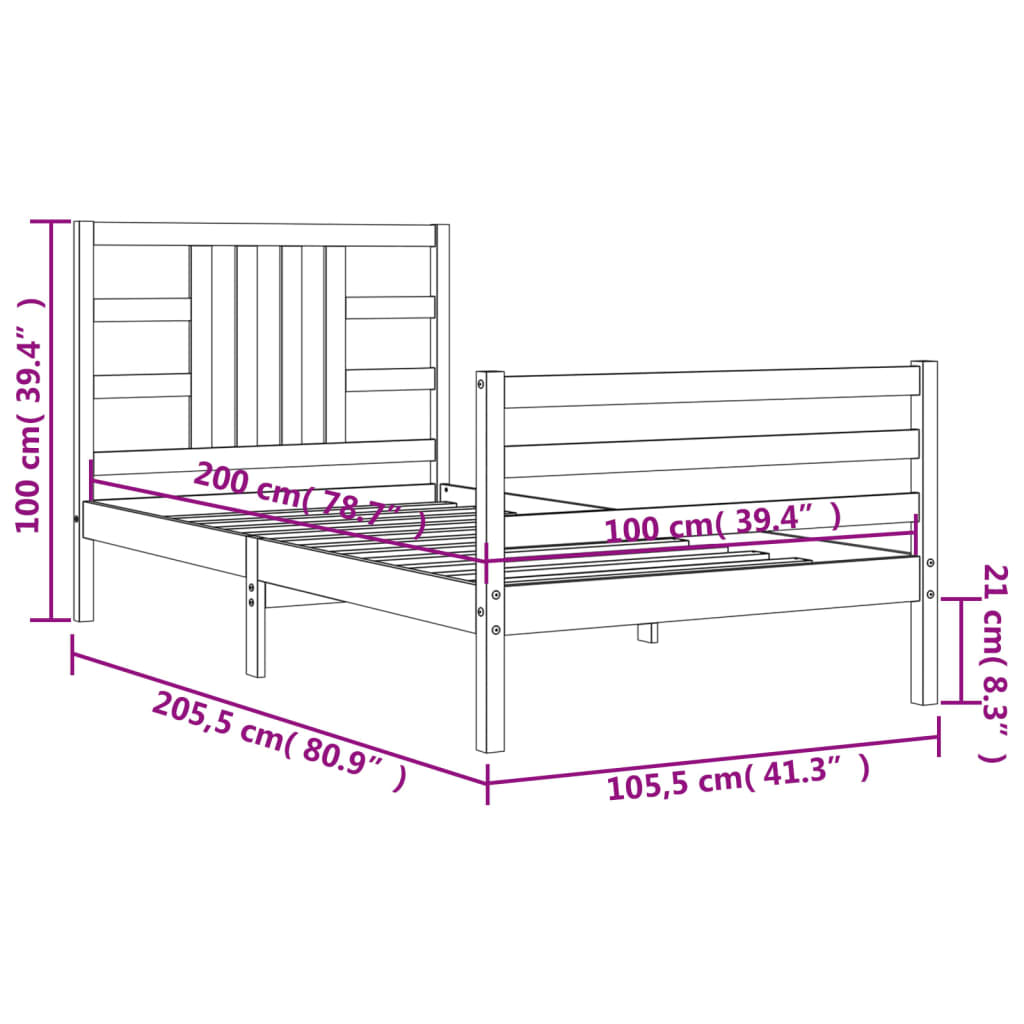 vidaXL Massivholzbett ohne Matratze 100x200 cm Kiefernholz