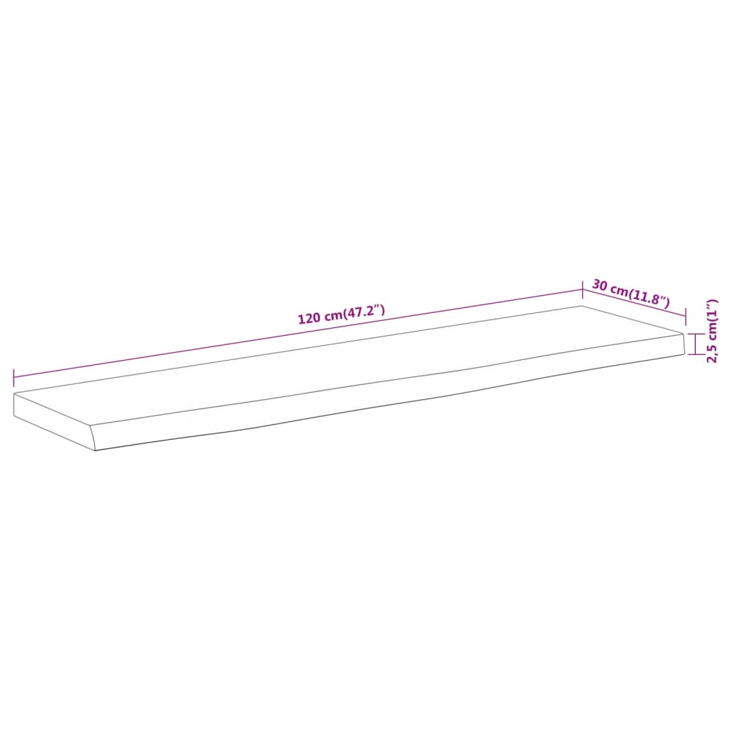 vidaXL Wandregal 120x30x2,5 cm Rechteckig Massivholz Akazie Baumkante