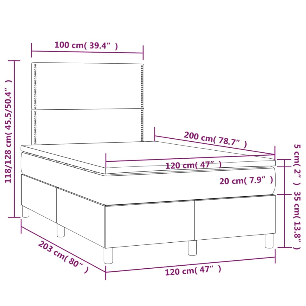 vidaXL Boxspringbett mit Matratze Schwarz 120x200 cm Stoff