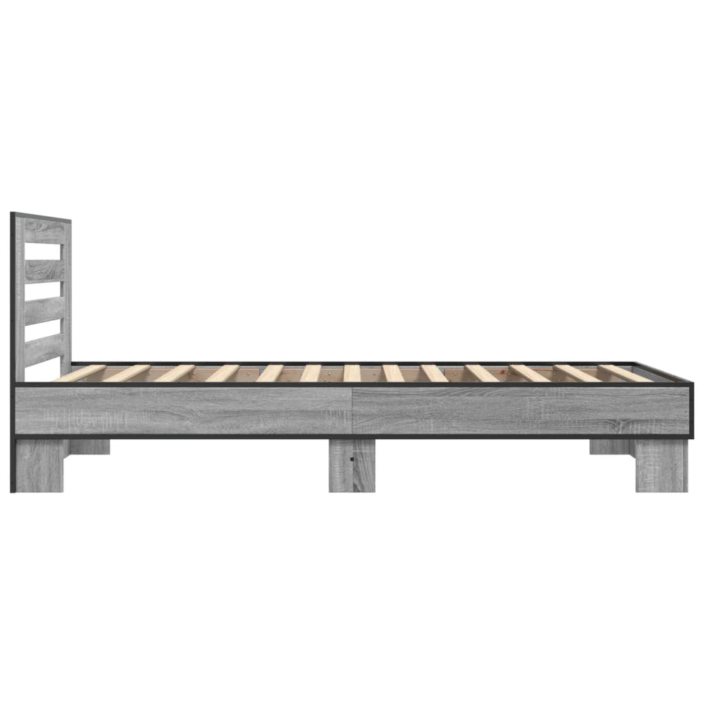 vidaXL Bettgestell Grau Sonoma 75x190 cm Holzwerkstoff und Metall