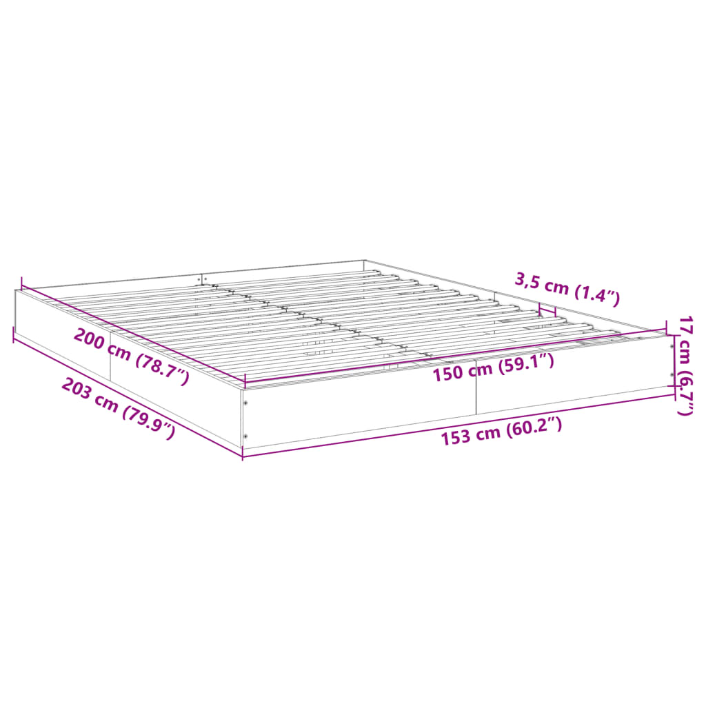 vidaXL Bettgestell ohne Matratze Räuchereiche 150x200 cm Holzwerkstoff