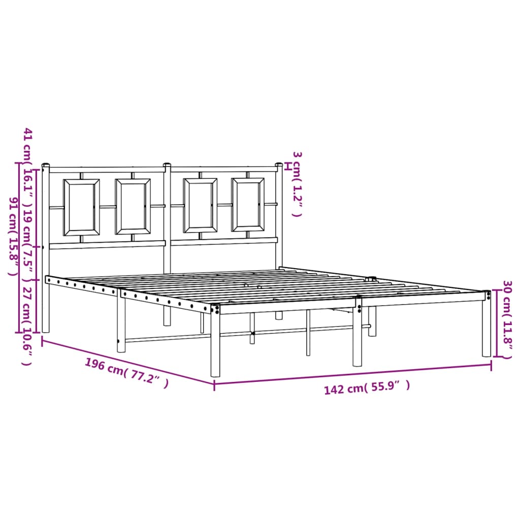 vidaXL Bettgestell mit Kopfteil Metall Schwarz 135x190 cm