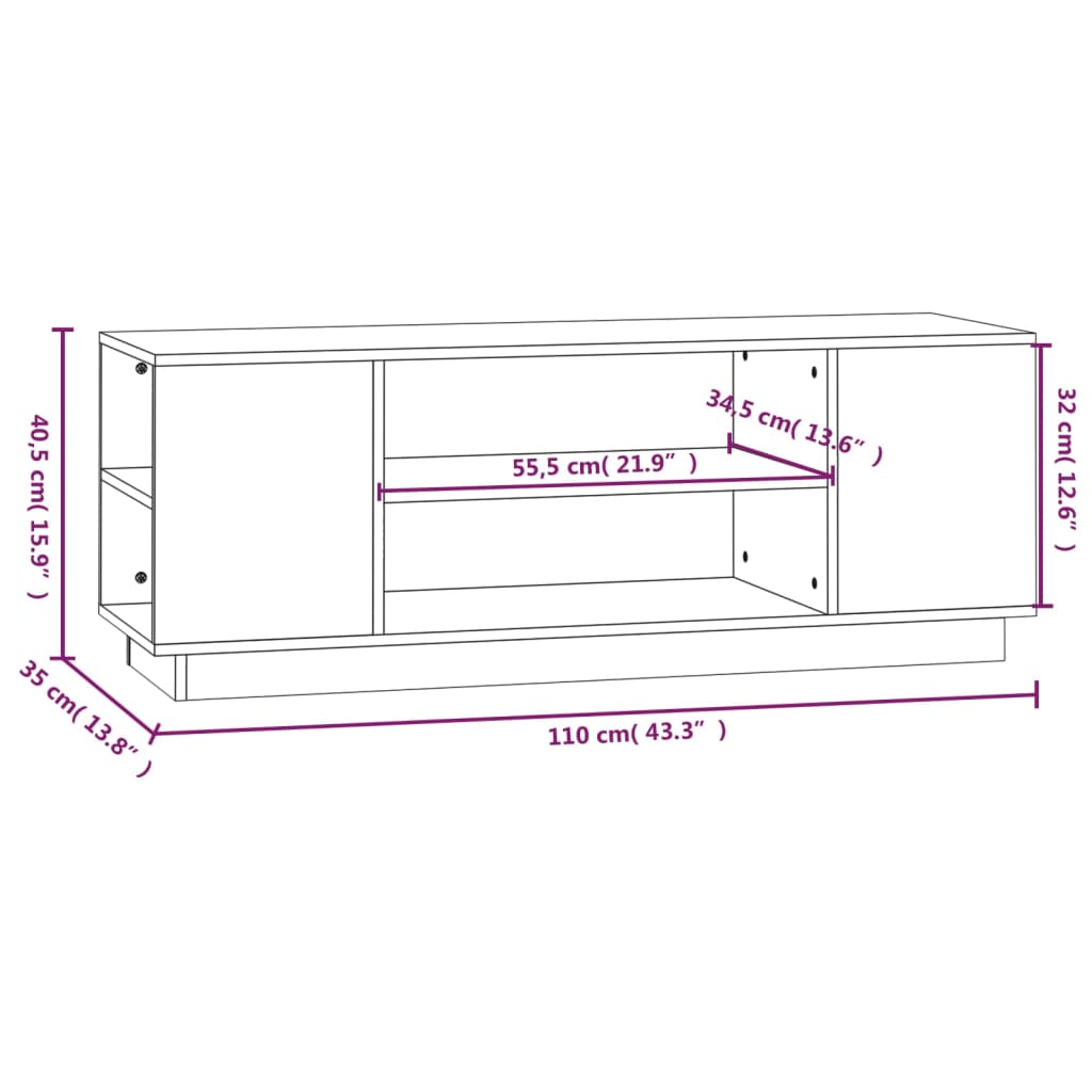 vidaXL TV-Schrank Schwarz 110x35x40,5 cm Massivholz Kiefer