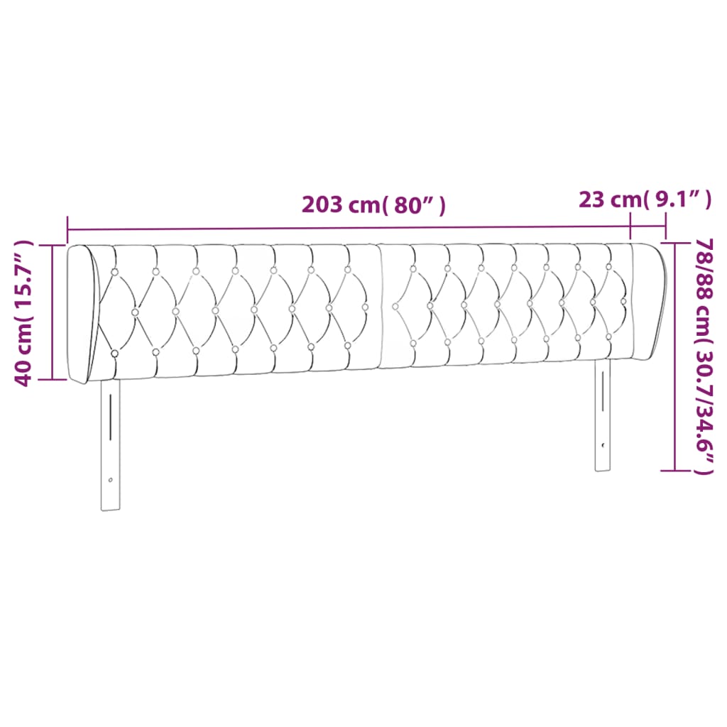 vidaXL Kopfteil mit Ohren Schwarz 203x23x78/88 cm Stoff