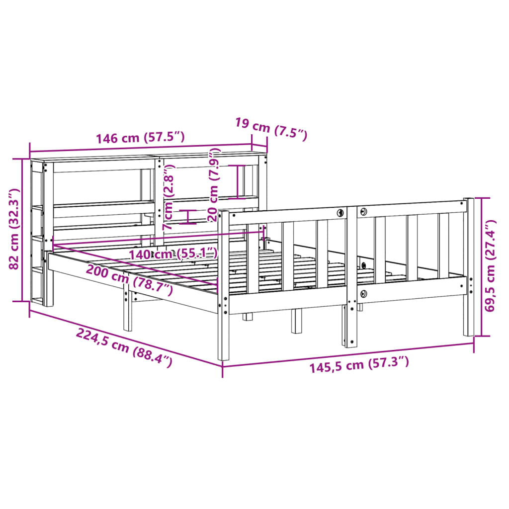 vidaXL Bettgestell mit Kopfteil ohne Matratze Wachsbraun 140x200 cm