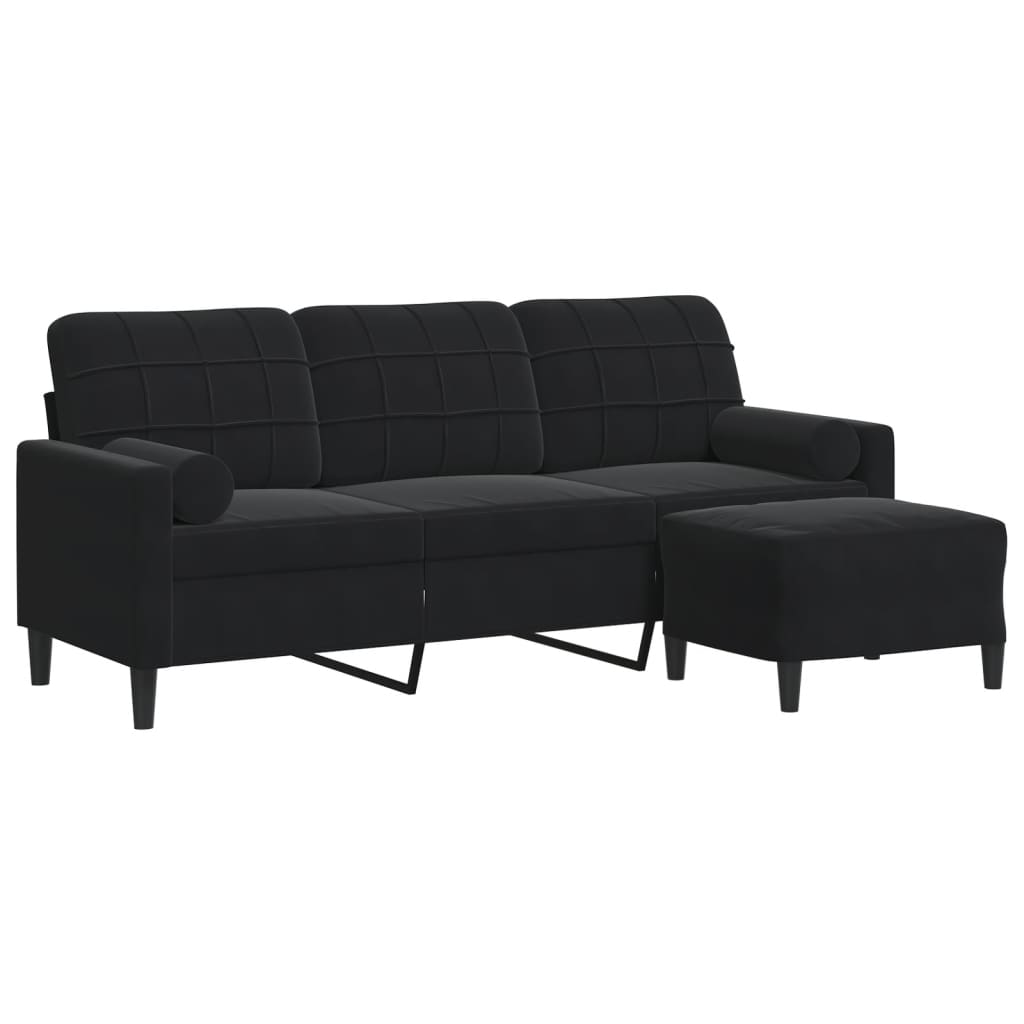 vidaXL 3-Sitzer-Sofa mit Hocker Schwarz 180 cm Samt