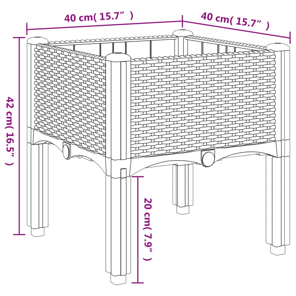 vidaXL Pflanzkasten mit Beinen Schwarz 40x40x42 cm PP