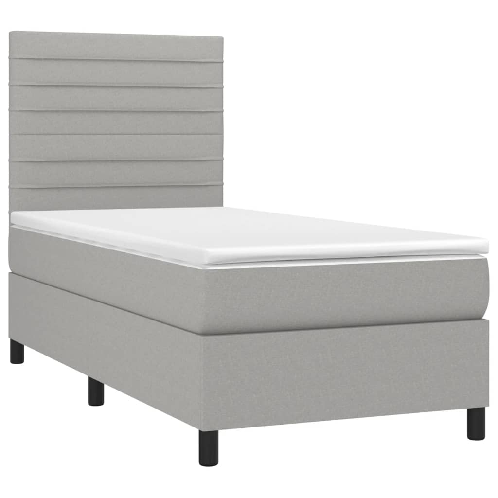 vidaXL Boxspringbett mit Matratze Hellgrau 90x200 cm Stoff