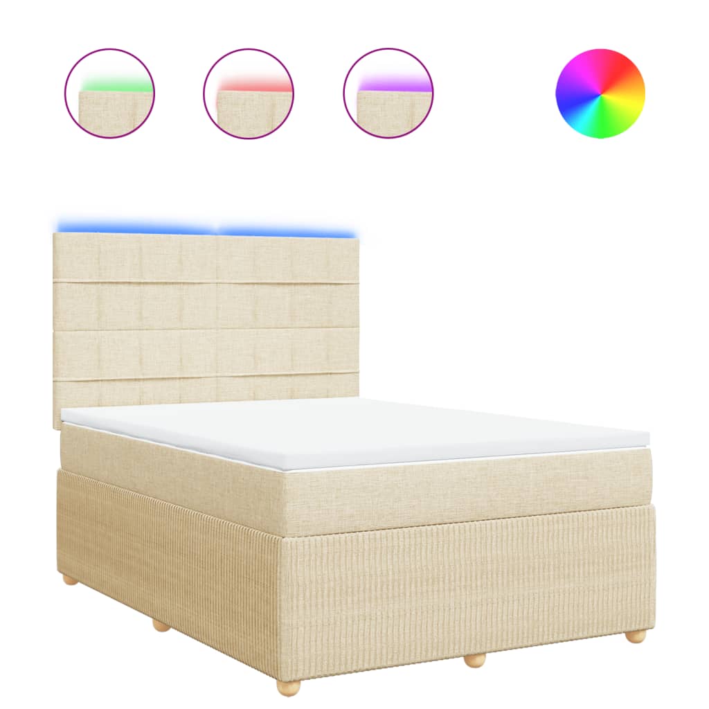 vidaXL Boxspringbett mit Matratze Creme 140x190 cm Stoff