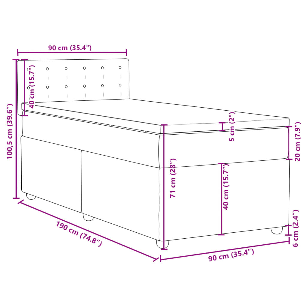 vidaXL Boxspringbett mit Matratze Creme 90x190 cm Stoff