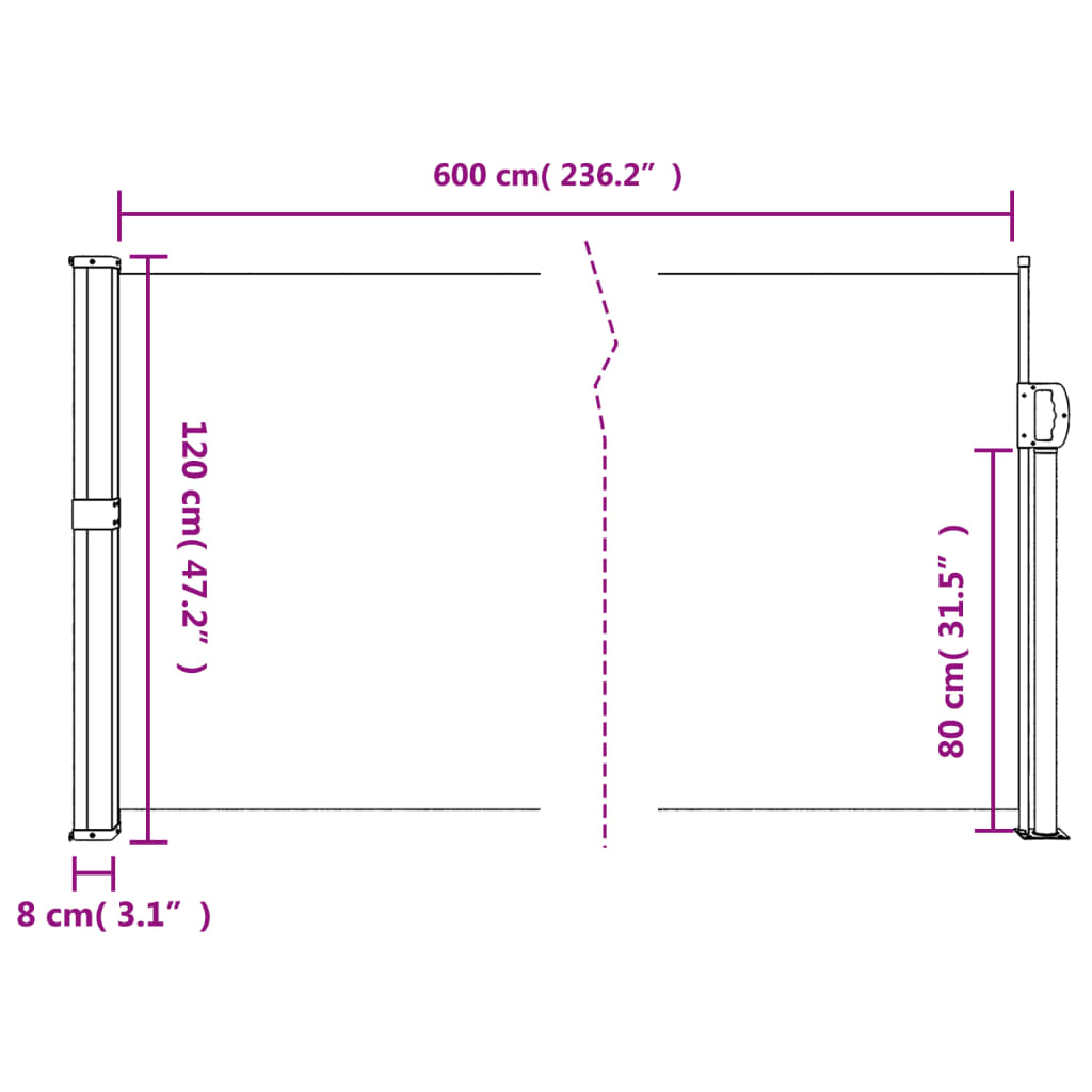 vidaXL Seitenmarkise Ausziehbar Rot 120x600 cm