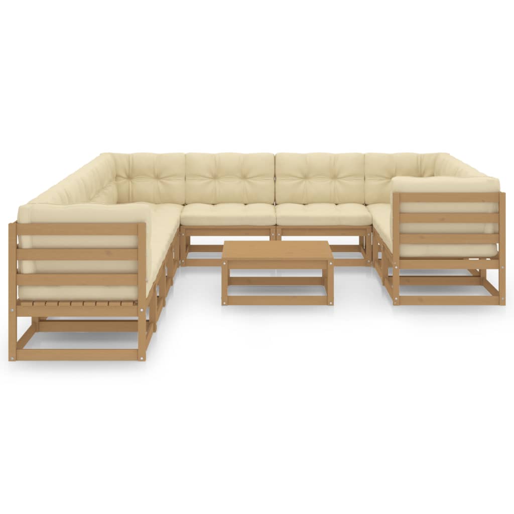 vidaXL 11-tlg. Garten-Lounge-Set mit Kissen Honigbraun Massivholz