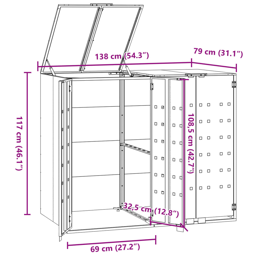 vidaXL Mülltonnenbox für 2 Tonnen Grau 138x79x117 cm Stahl