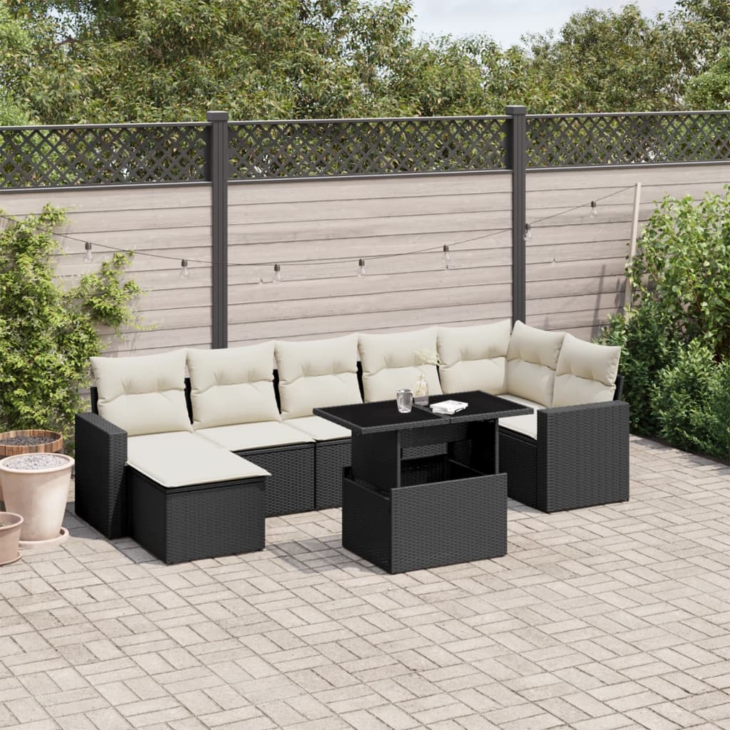 vidaXL 8-tlg. Garten-Sofagarnitur mit Kissen Schwarz Poly Rattan