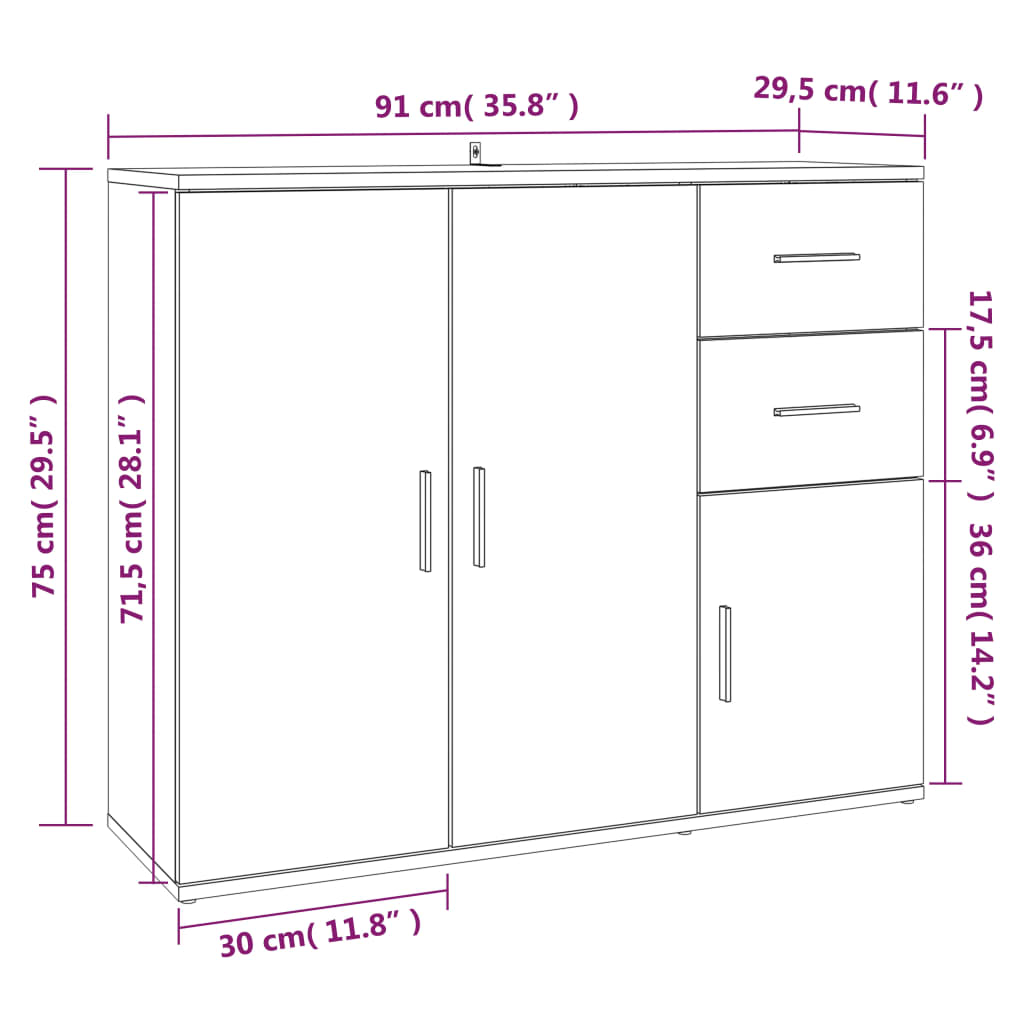 vidaXL Sideboard Braun Eichen-Optik 91x29,5x75 cm Holzwerkstoff