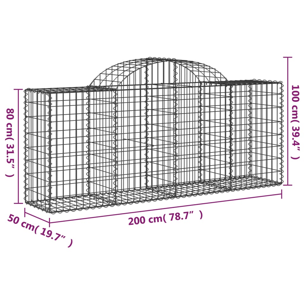 vidaXL Gabionen mit Hochbogen 13 Stk. 200x50x80/100cm Verzinktes Eisen