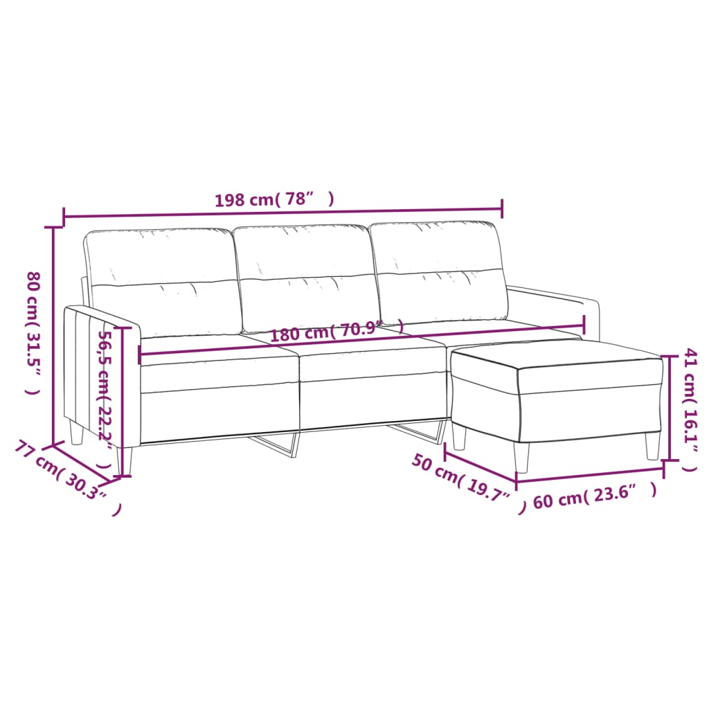 vidaXL 3-Sitzer-Sofa mit Hocker Taupe 180 cm Stoff