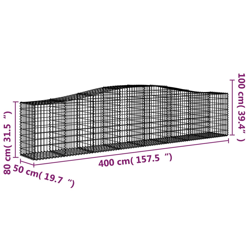 vidaXL Gabionen mit Hochbogen 6 Stk. 400x50x80/100cm Verzinktes Eisen