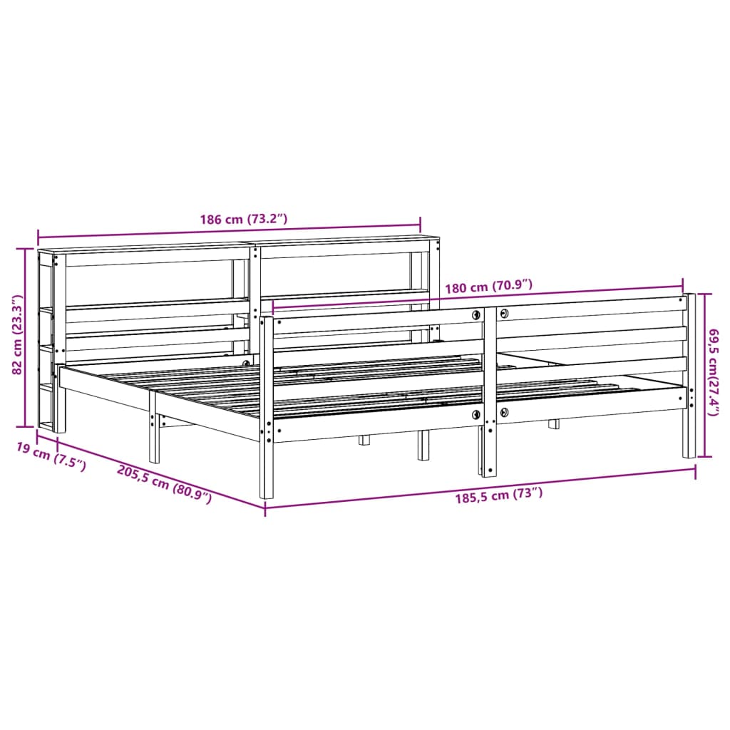 vidaXL Massivholzbett ohne Matratze Weiß 180x200 cm Kiefernholz