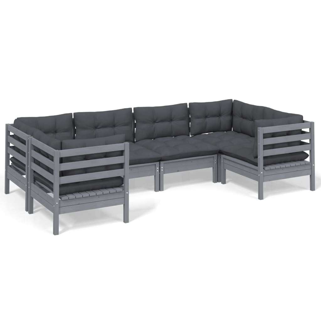 vidaXL 6-tlg. Garten-Lounge-Set mit Kissen Grau Kiefernholz