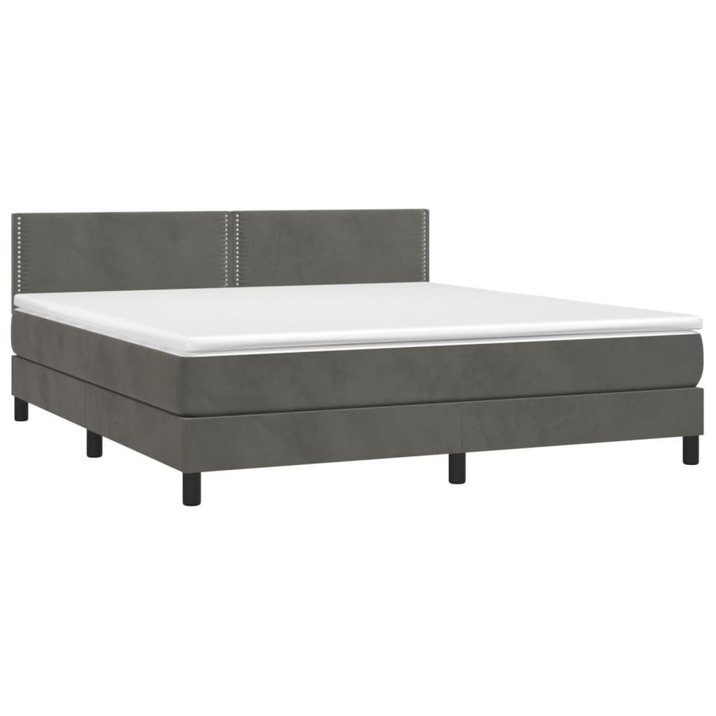 vidaXL Boxspringbett mit Matratze & LED Dunkelgrau 180x200 cm Samt