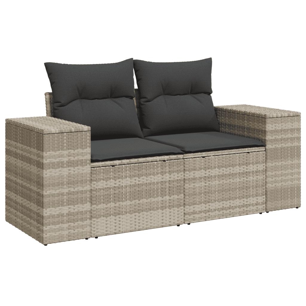 vidaXL 9-tlg. Garten-Sofagarnitur mit Kissen Hellgrau Poly Rattan