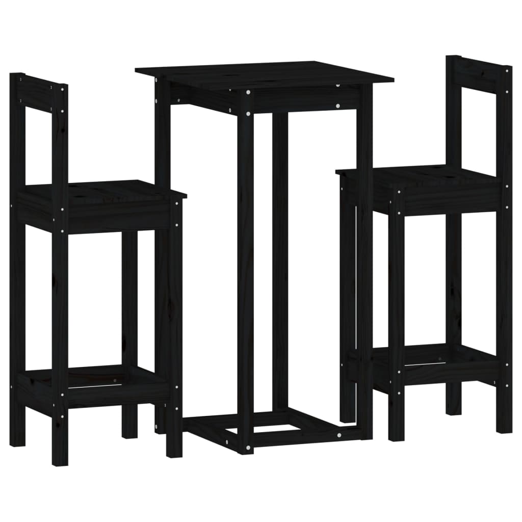 vidaXL 3-tlg. Bar-Set Schwarz Massivholz Kiefer