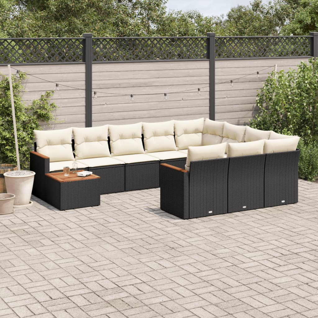 vidaXL 11-tlg. Garten-Sofagarnitur mit Kissen Schwarz Poly Rattan