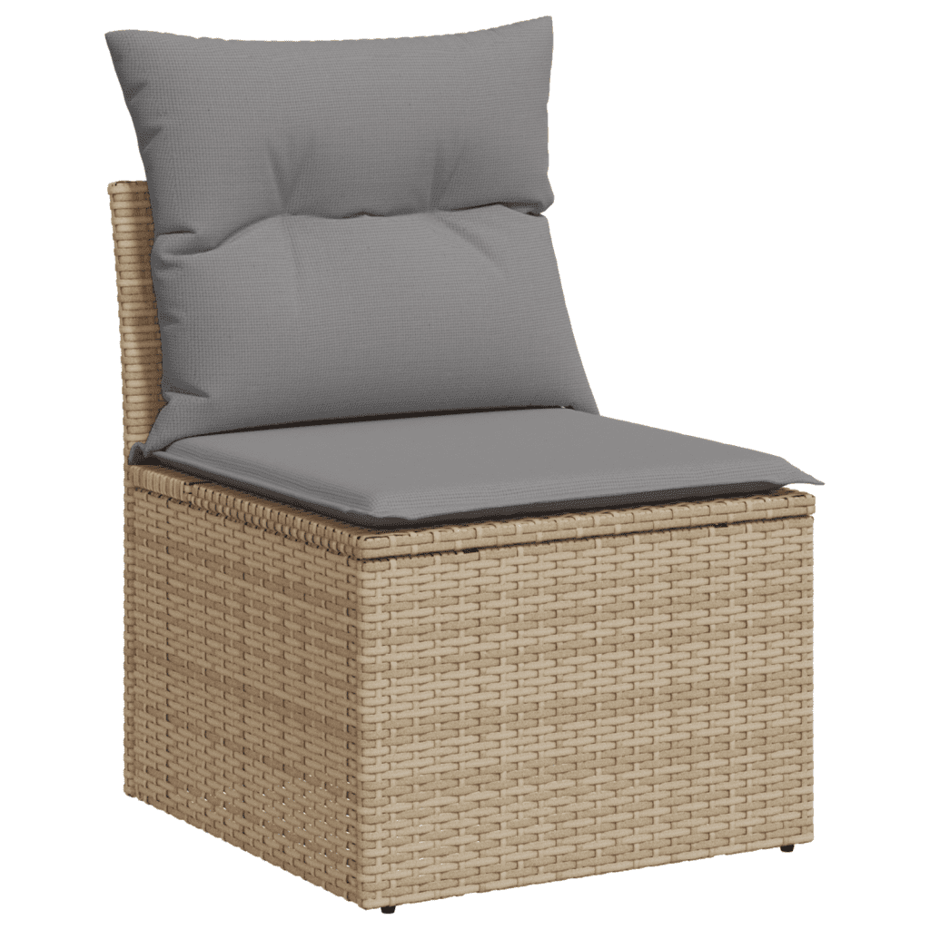 vidaXL 9-tlg. Garten-Sofagarnitur mit Kissen Beige Poly Rattan