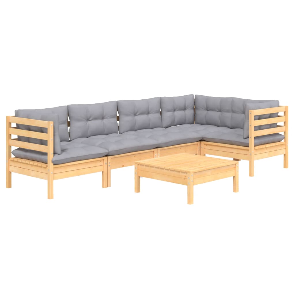 vidaXL 6-tlg. Garten-Lounge-Set mit Grauen Kissen Kiefernholz