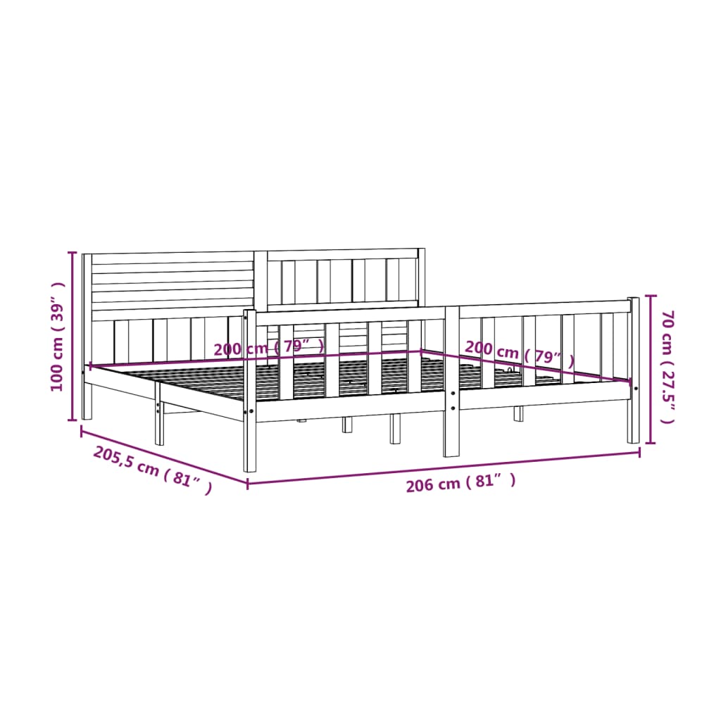 vidaXL Massivholzbett Schwarz 200x200 cm