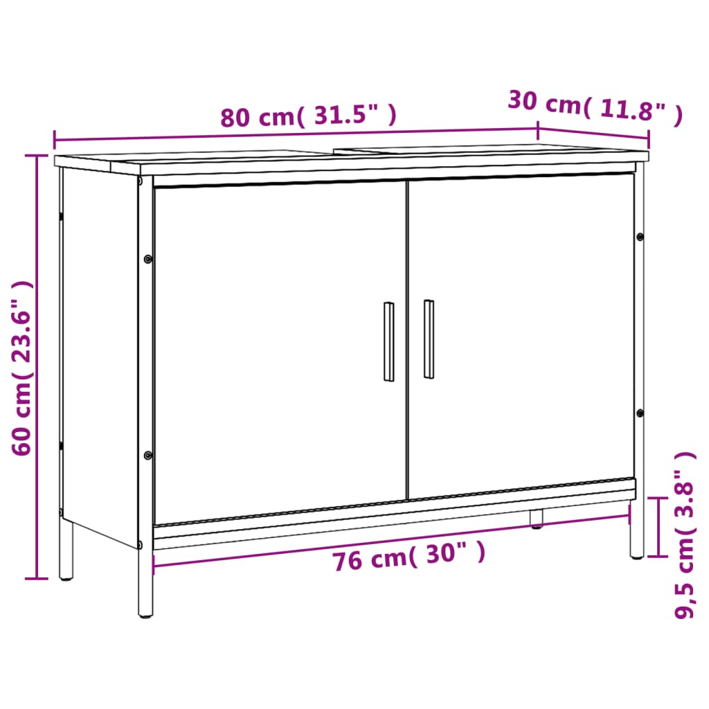 vidaXL Waschbeckenunterschrank Braun Eiche 80x30x60 cm Holzwerkstoff