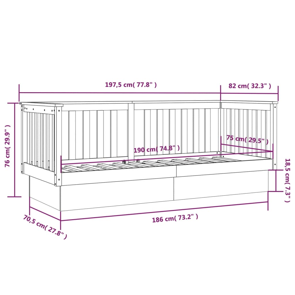 vidaXL Tagesbett Schwarz 75x190 cm Massivholz Kiefer