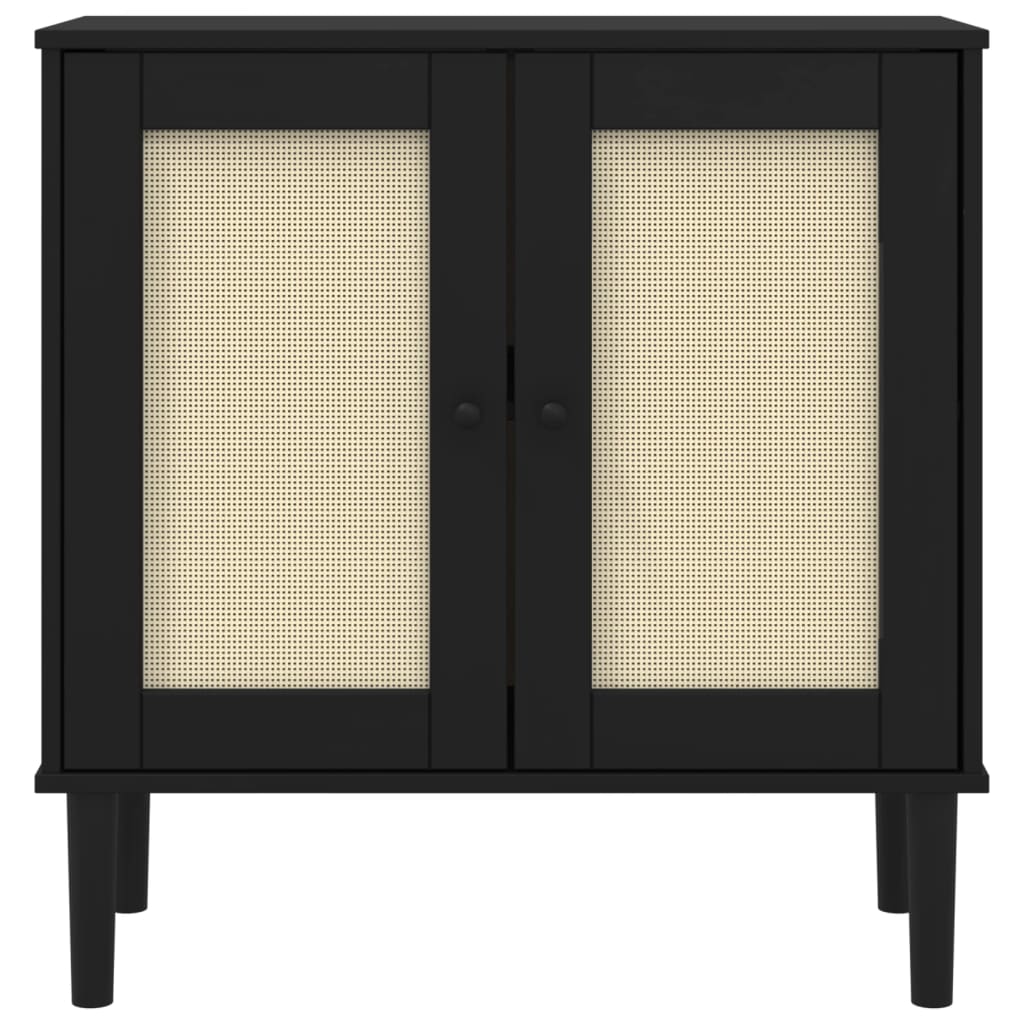 vidaXL Sideboard SENJA Rattan-Optik Schwarz 80x35x80 cm Kiefernholz